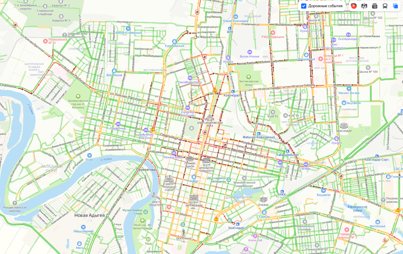 Карта Краснодара - подробная карта отелей, пляжей и туристических объектов Красн